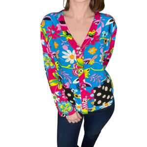 Vtg 80s 90s Women's Bold Floral Sequin Polka Dot Button-up Shirt Blouse Top M